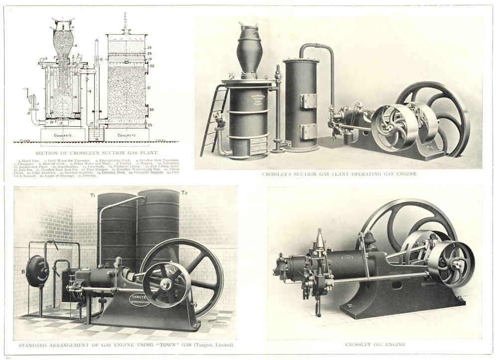 GAS AND OIL ENGINES. Crossley's Suction Gas Plant, Oil Engine. Tangyes Ltd 1912